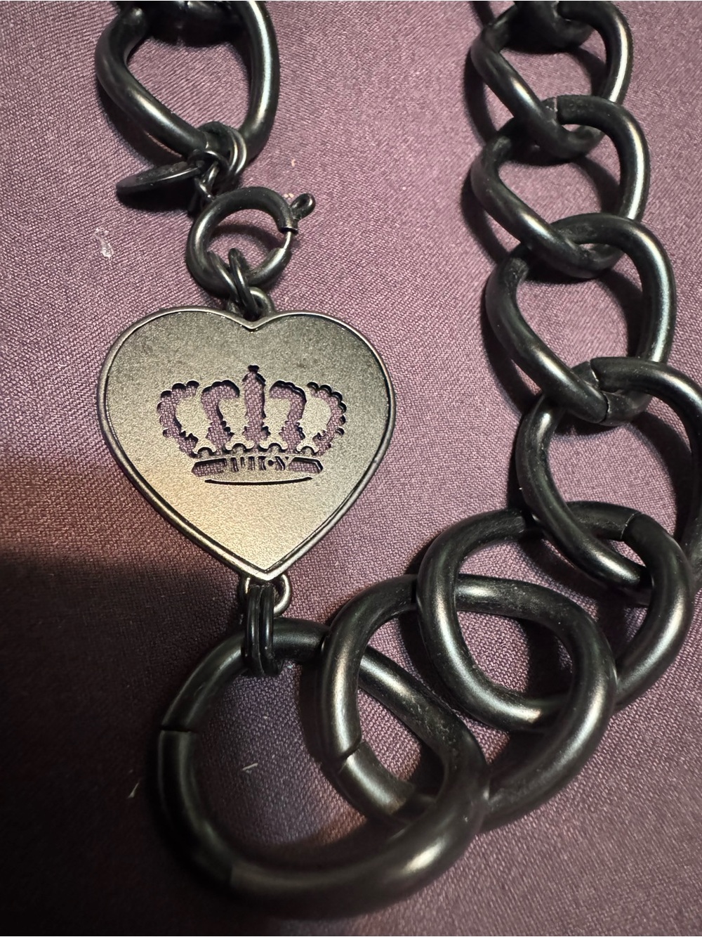 Juicy Couture Black Heart Pendant Link 16 inches Necklace with Crown Cutout